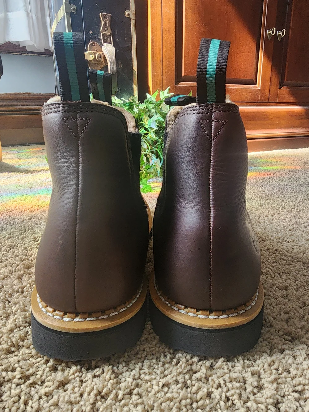 Men's Brown Leather Chelsea Work Boots with Faux Wool Lining